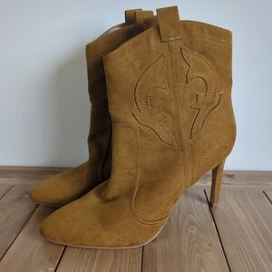 BCBGeneration Sara Tan Faux Suede Western Stiletto Ankle Booties 3.5" Heels